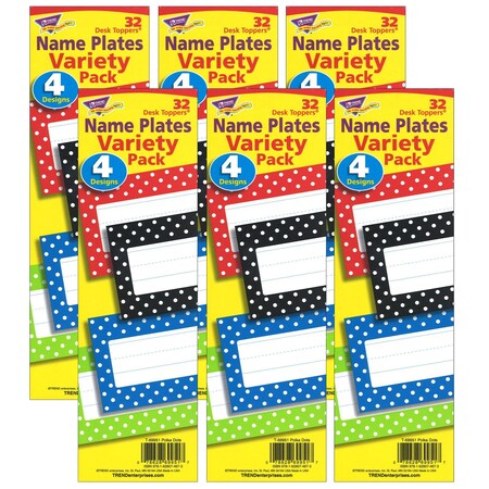 Trend Enterprises Polka Dots Desk Toppers Name Plates Variety Pack, 32 Pieces, PK6 T69951